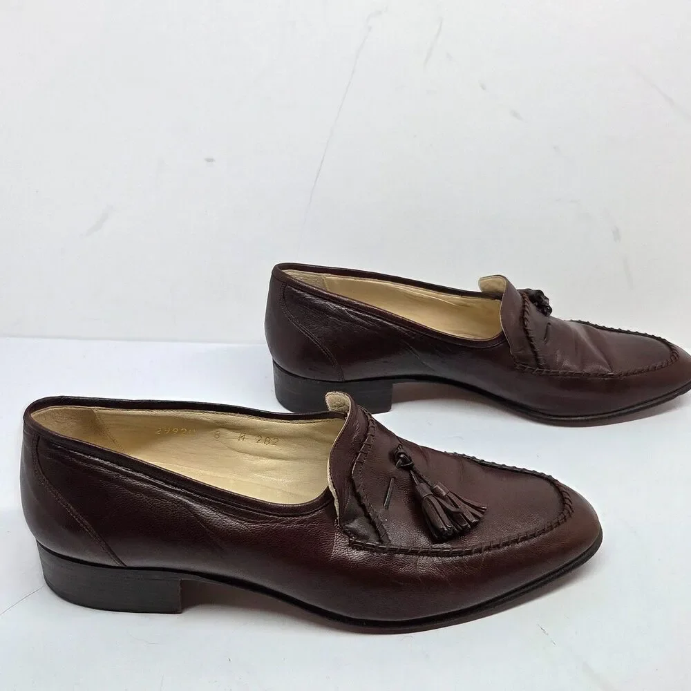 Bruno Magli 29920 Legacy Mens Brown Leather Tassel Italian Loafers Size US 8 M